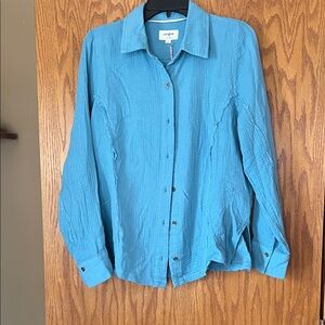 Umgee Turquoise Crinkled Button-Up Shirt
